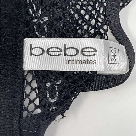 Bebe Intimates Bra Size 34C Black Lace Padded Longline Corset Mesh Back - Picture 7 of 7